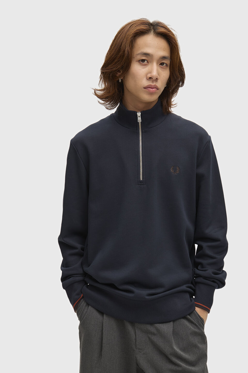FRED PERRY 「FRED PERRY／Half Zip Sweatshirt／フレッドペリーハーフジップスウェットシャツ」|スウェット・ジャージ|NAVY/RICHBROWN