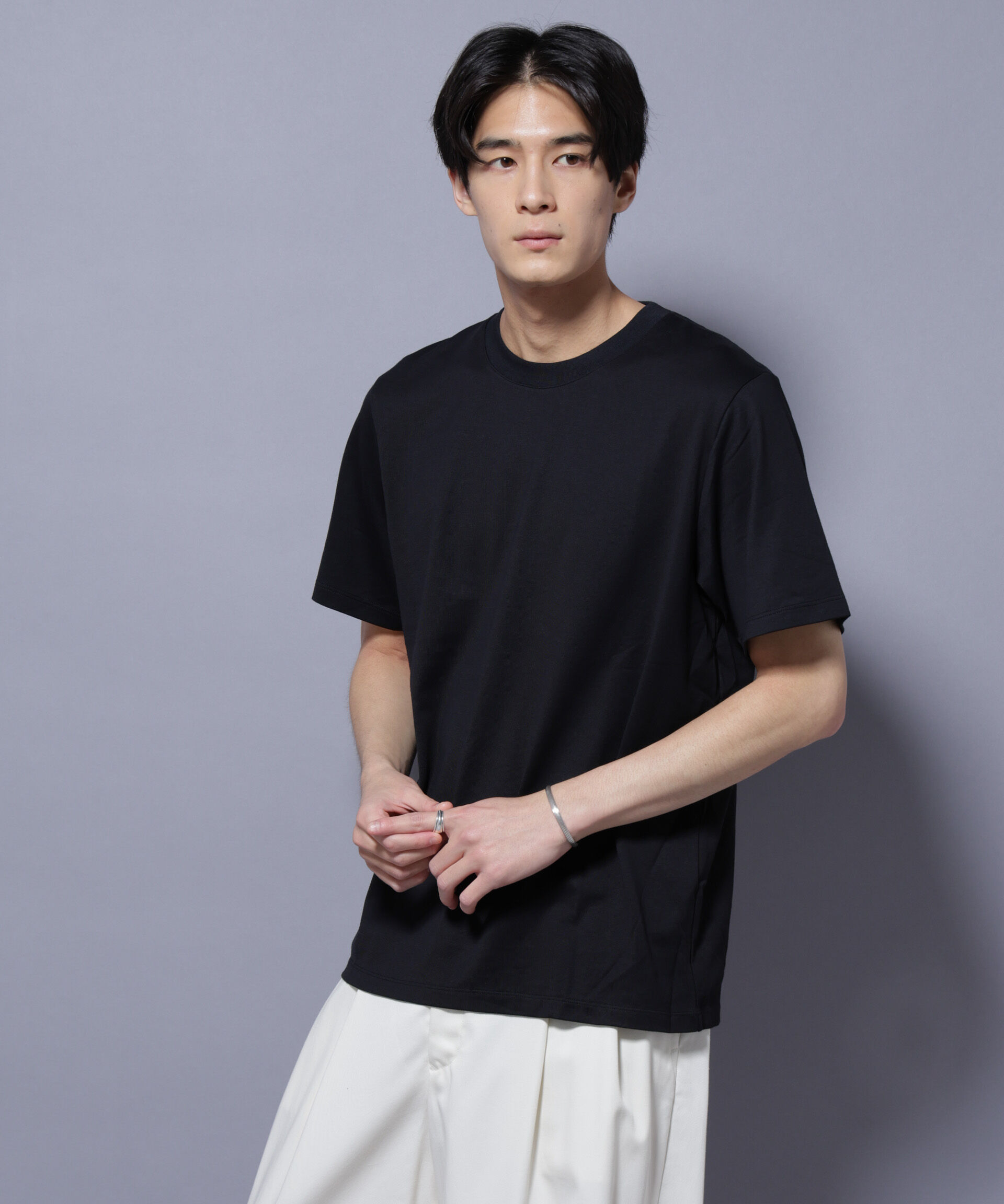 nano･universe「Anti Soaked(R) 汗染み防止 クルーネック レギュラーシルエットTシャツ」|Tシャツ・カットソー|ブラック