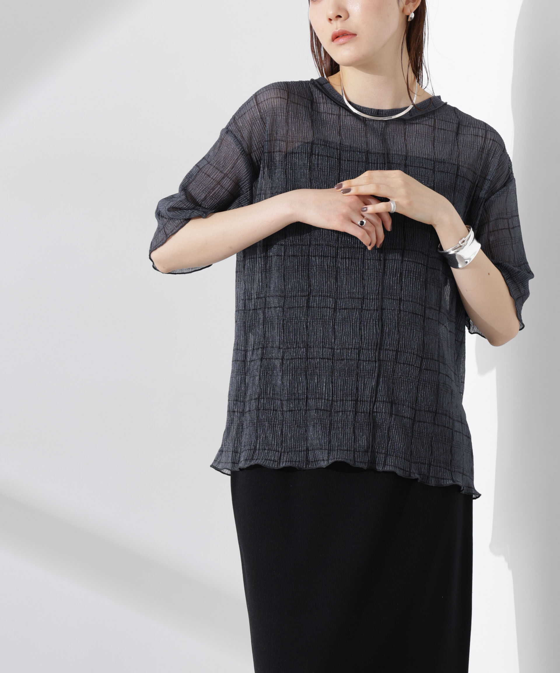 NANO universe「楊柳チェックシアーカットTシャツ」|Tシャツ・カットソー|