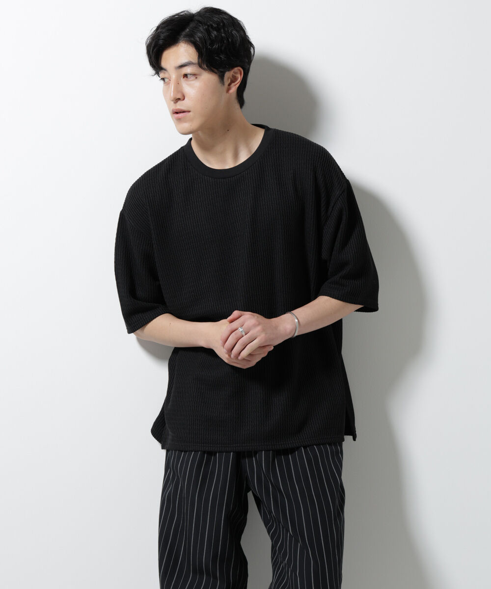 NANO universe「ジャガードニットソーTシャツ 半袖(セットアップ可)」|Tシャツ・カットソー|