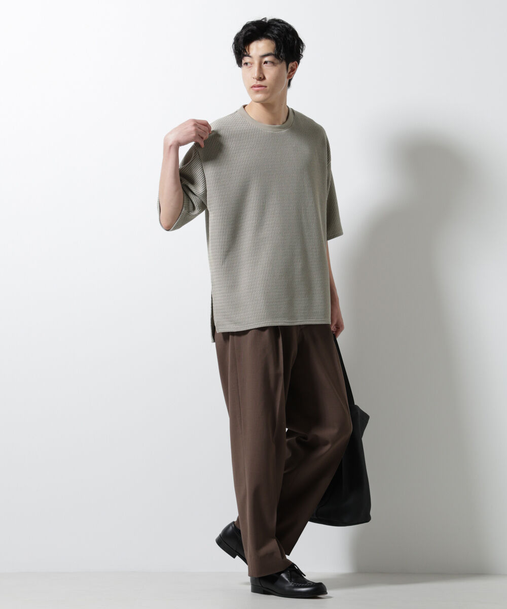 NANO universe「ジャガードニットソーTシャツ 半袖(セットアップ可)」|Tシャツ・カットソー|
