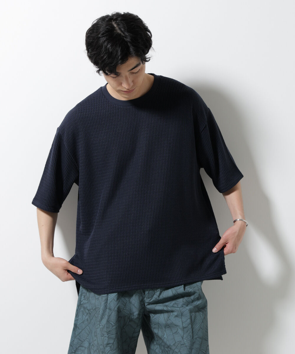 NANO universe「ジャガードニットソーTシャツ 半袖(セットアップ可)」|Tシャツ・カットソー|
