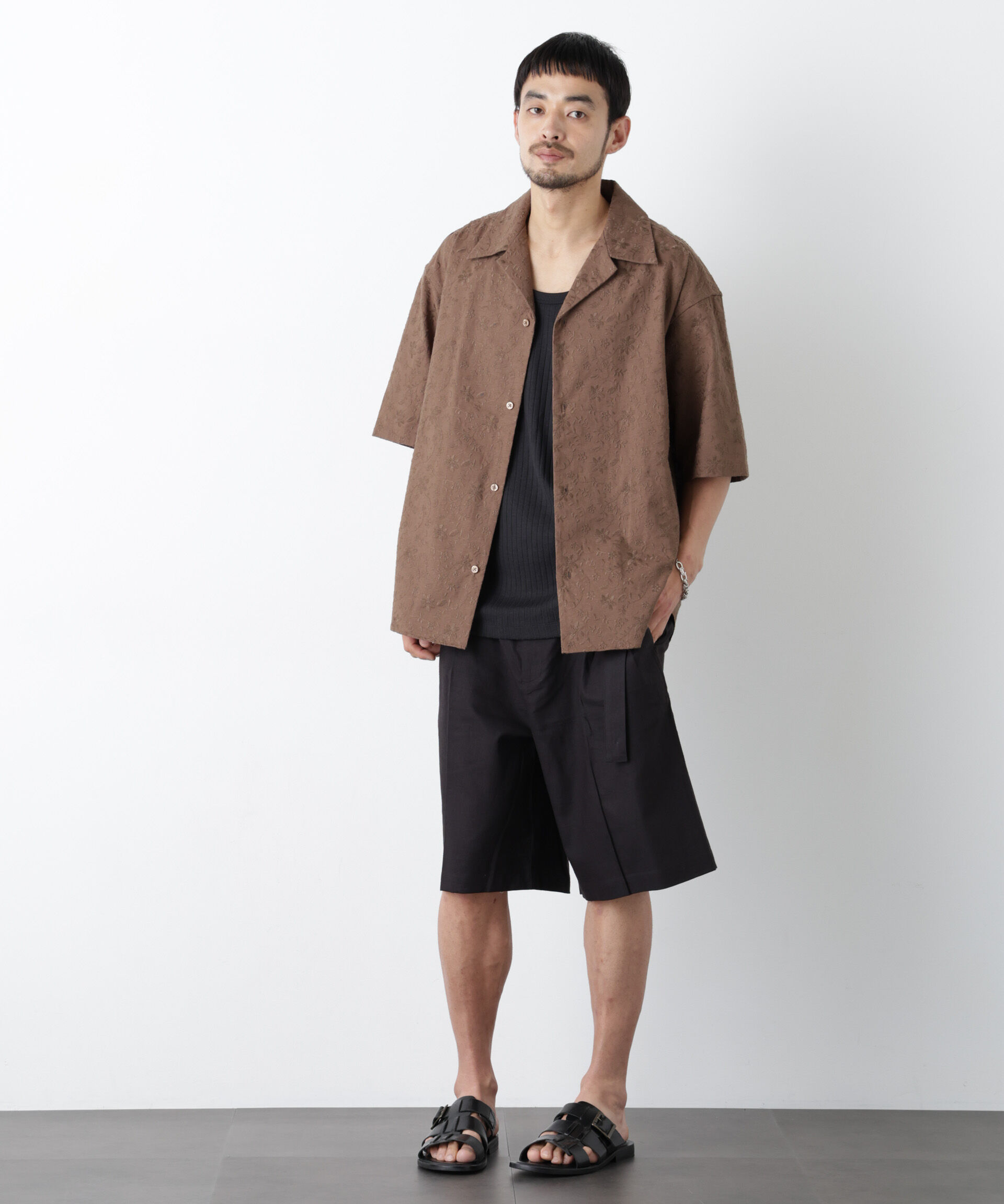 NANO universe「｢FRENCH LINEN｣ ベルテッドワイドショーツ」|チノ|
