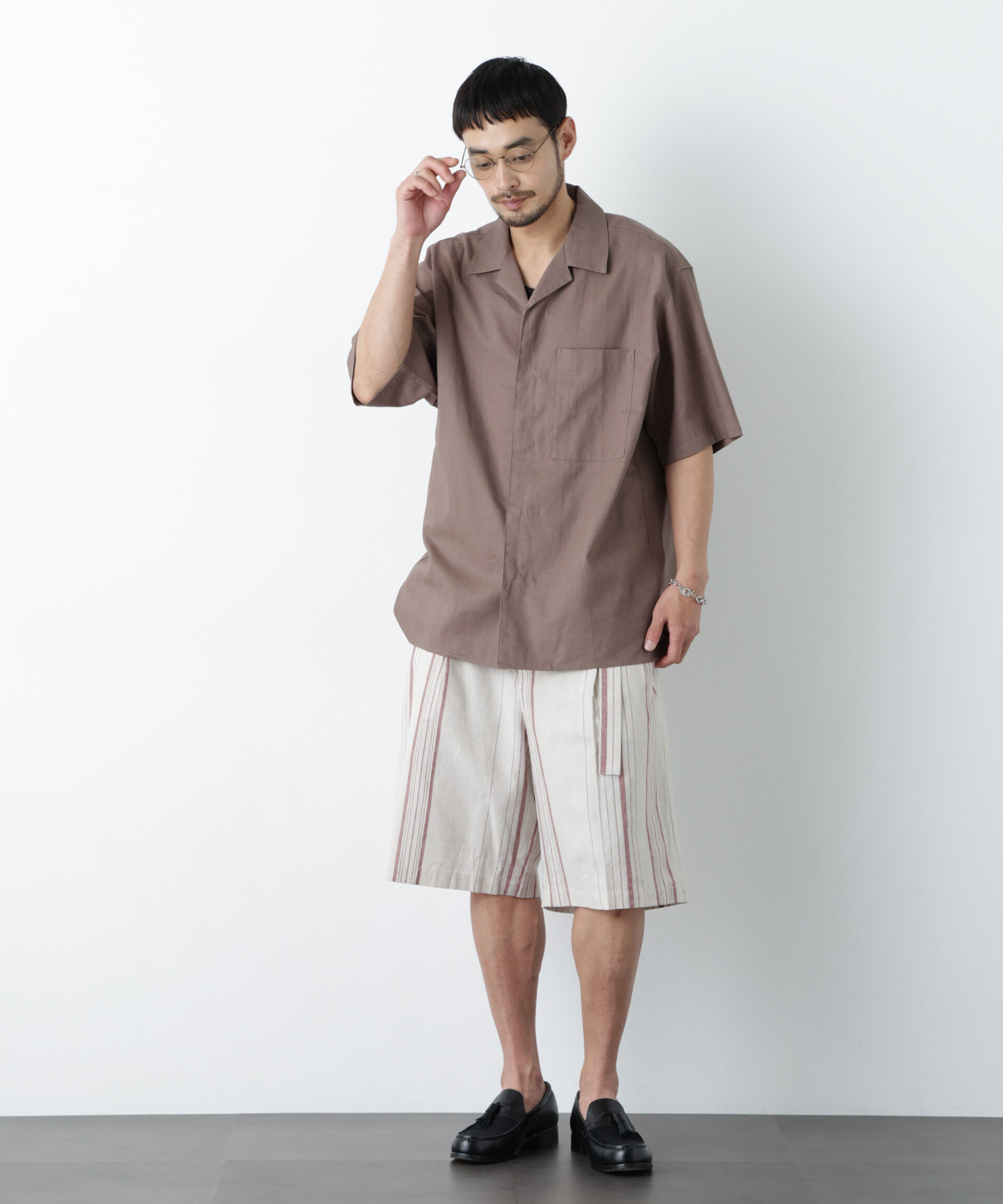 NANO universe「｢FRENCH LINEN｣ ベルテッドワイドショーツ」|チノ|