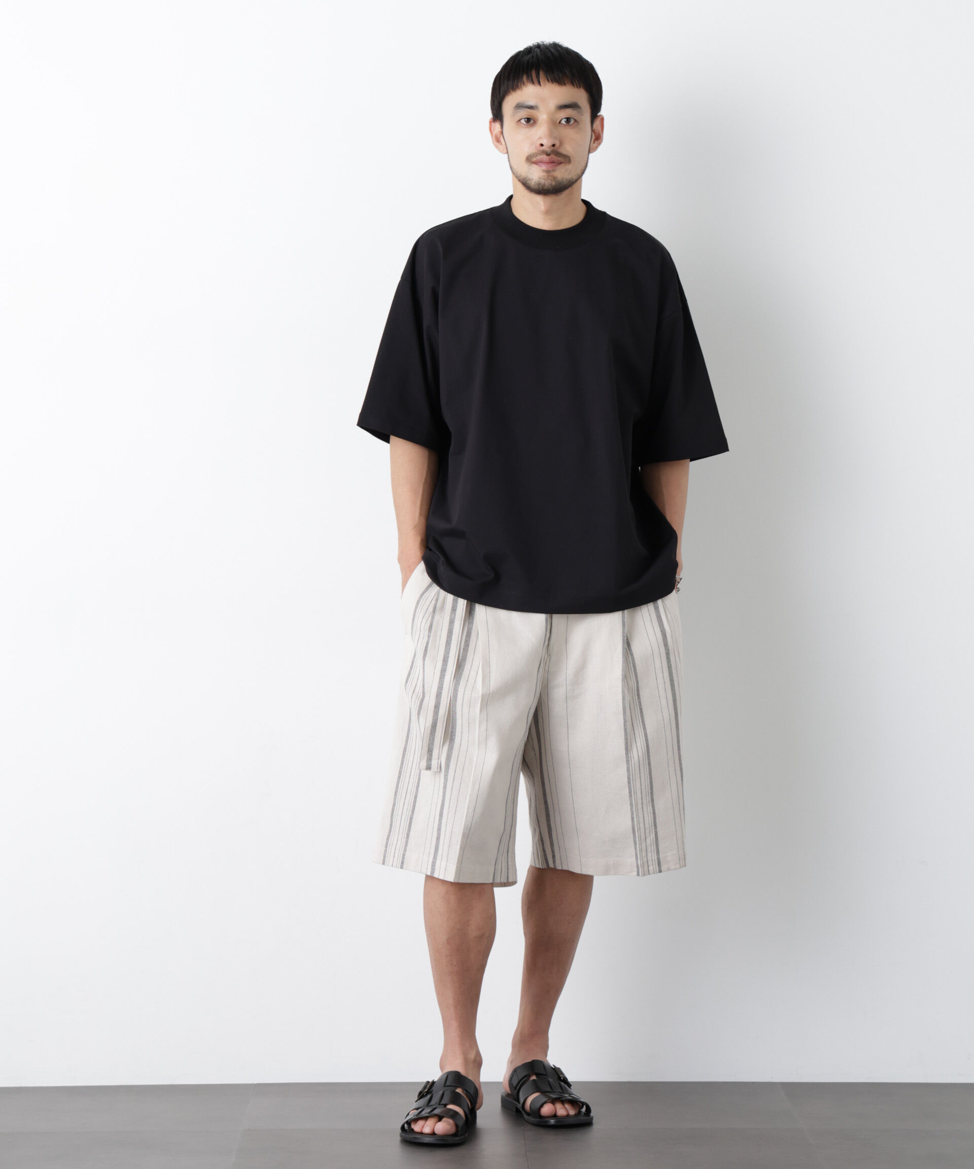 NANO universe「｢FRENCH LINEN｣ ベルテッドワイドショーツ」|チノ|