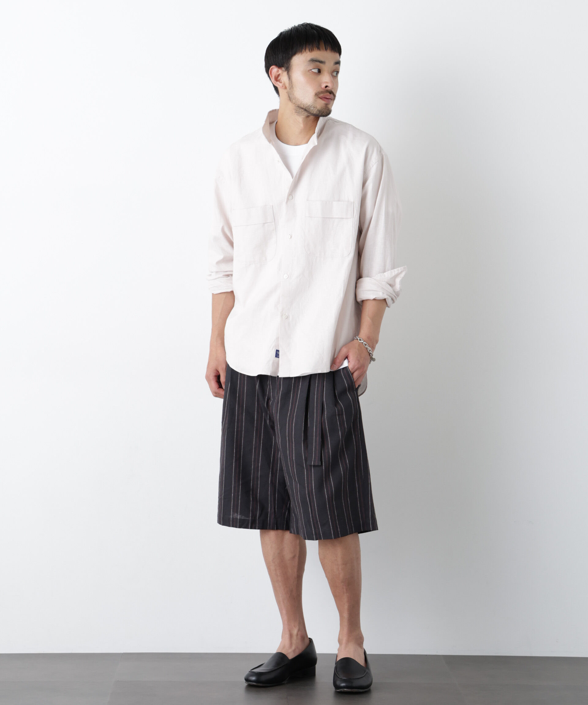 NANO universe「｢FRENCH LINEN｣ ベルテッドワイドショーツ」|チノ|