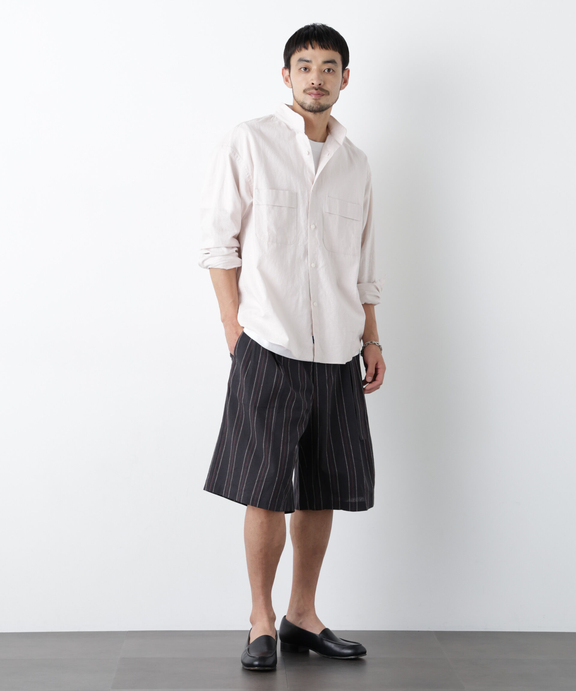NANO universe「｢FRENCH LINEN｣ ベルテッドワイドショーツ」|チノ|