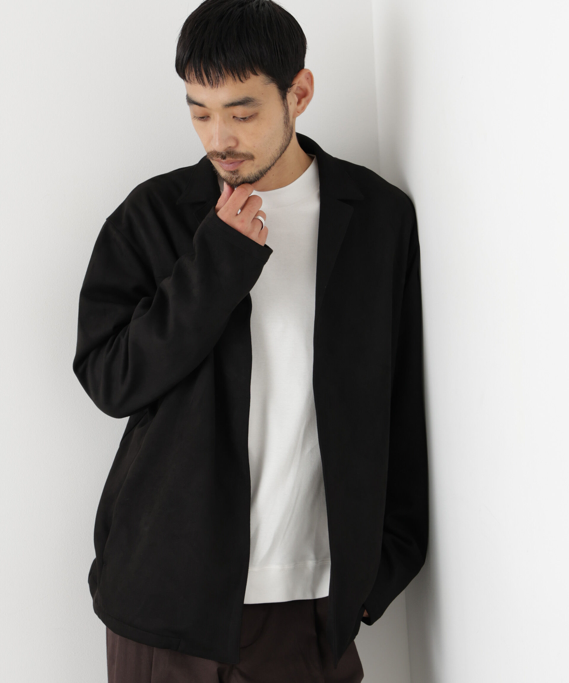 NANO universe「フェイクスエード着流しシャツ」|Tシャツ・カットソー|ブラック