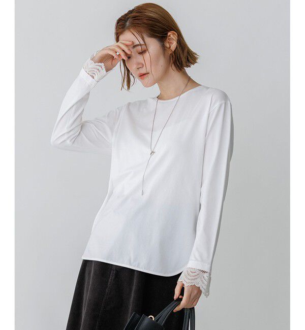 23区「ナチュラルコットンベア 袖レース カットソー」|Tシャツ・カットソー|ホワイト系