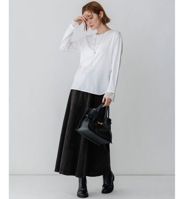 23区「ナチュラルコットンベア 袖レース カットソー」|Tシャツ・カットソー|