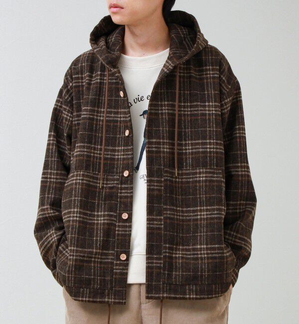GLOSTER「T/C起毛 チェックフーデッドシャツブルゾン」|シャツ・ブラウス|