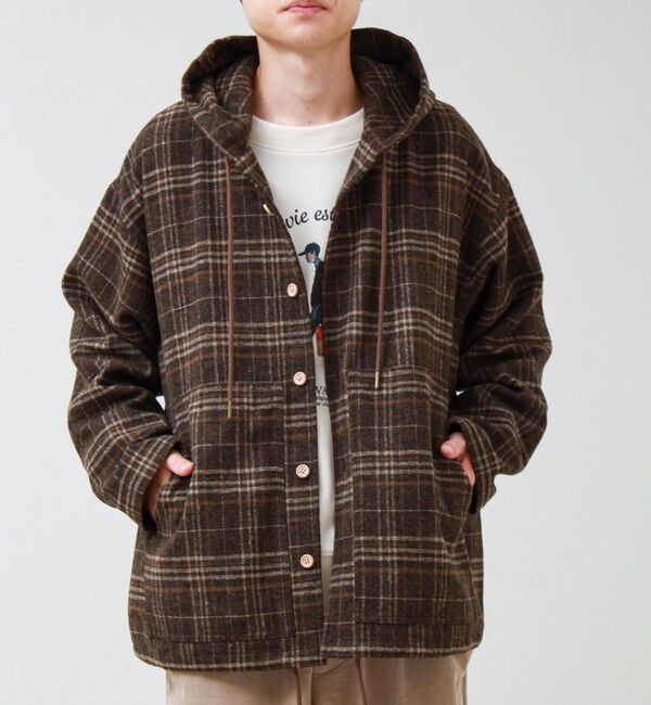 GLOSTER「T/C起毛 チェックフーデッドシャツブルゾン」|シャツ・ブラウス|