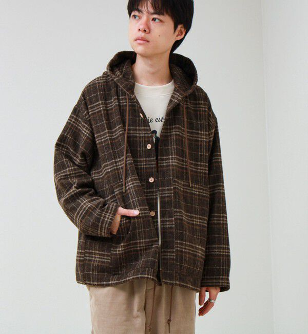GLOSTER「T/C起毛 チェックフーデッドシャツブルゾン」|シャツ・ブラウス|