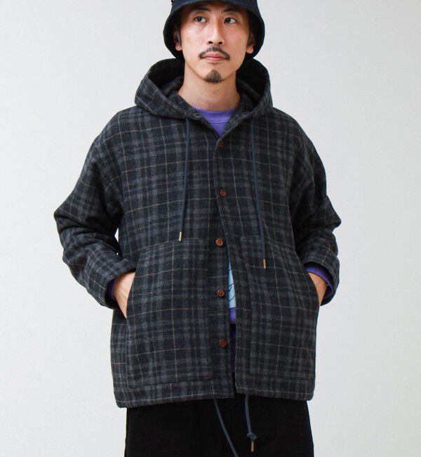 GLOSTER「T/C起毛 チェックフーデッドシャツブルゾン」|シャツ・ブラウス|