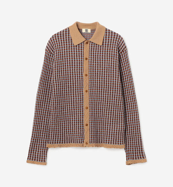 UNFIL「UNFIL | ウール ポロカラー長袖ニットシャツ CHECK WOMEN」|ニット・セーター|