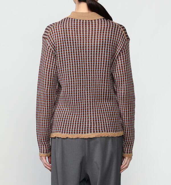 UNFIL「UNFIL | ウール ポロカラー長袖ニットシャツ CHECK WOMEN」|ニット・セーター|