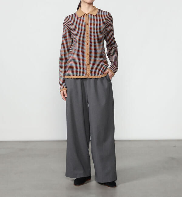 UNFIL「UNFIL | ウール ポロカラー長袖ニットシャツ CHECK WOMEN」|ニット・セーター|