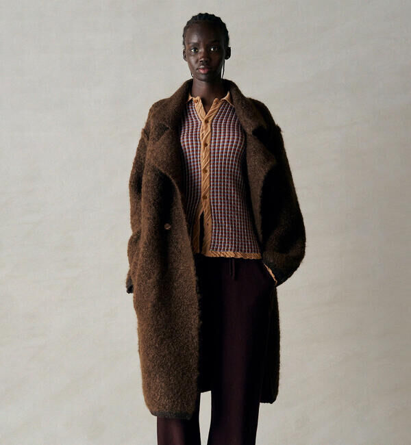 UNFIL「UNFIL | ウール ポロカラー長袖ニットシャツ CHECK WOMEN」|ニット・セーター|