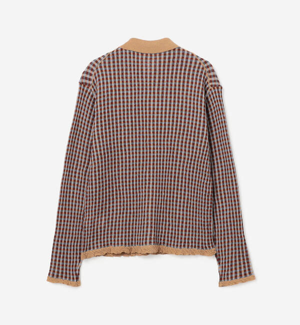 UNFIL「UNFIL | ウール ポロカラー長袖ニットシャツ CHECK WOMEN」|ニット・セーター|