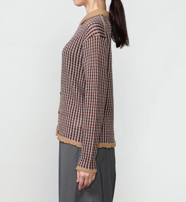 UNFIL「UNFIL | ウール ポロカラー長袖ニットシャツ CHECK WOMEN」|ニット・セーター|