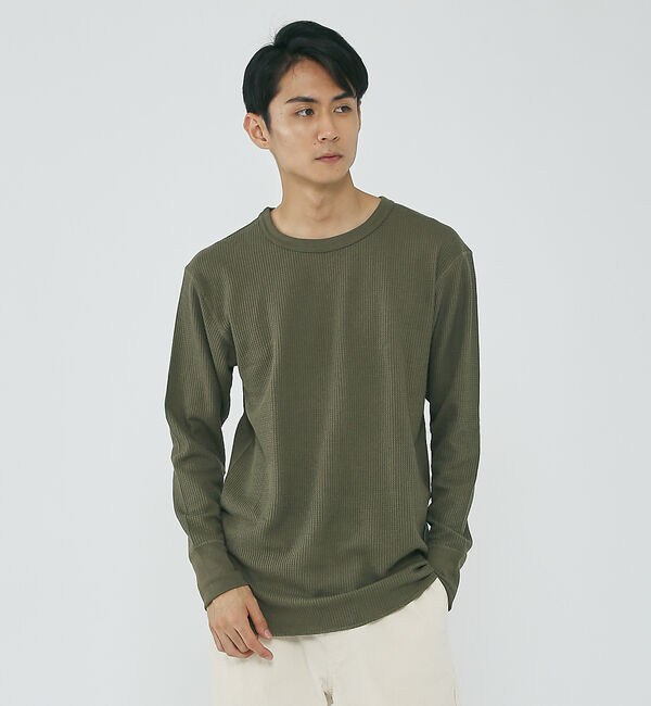 ABAHOUSE「【JEMORGAN/ジェーイーモーガン】ワッフル クルーネック ロングスリーブ」|Tシャツ・カットソー|カーキ