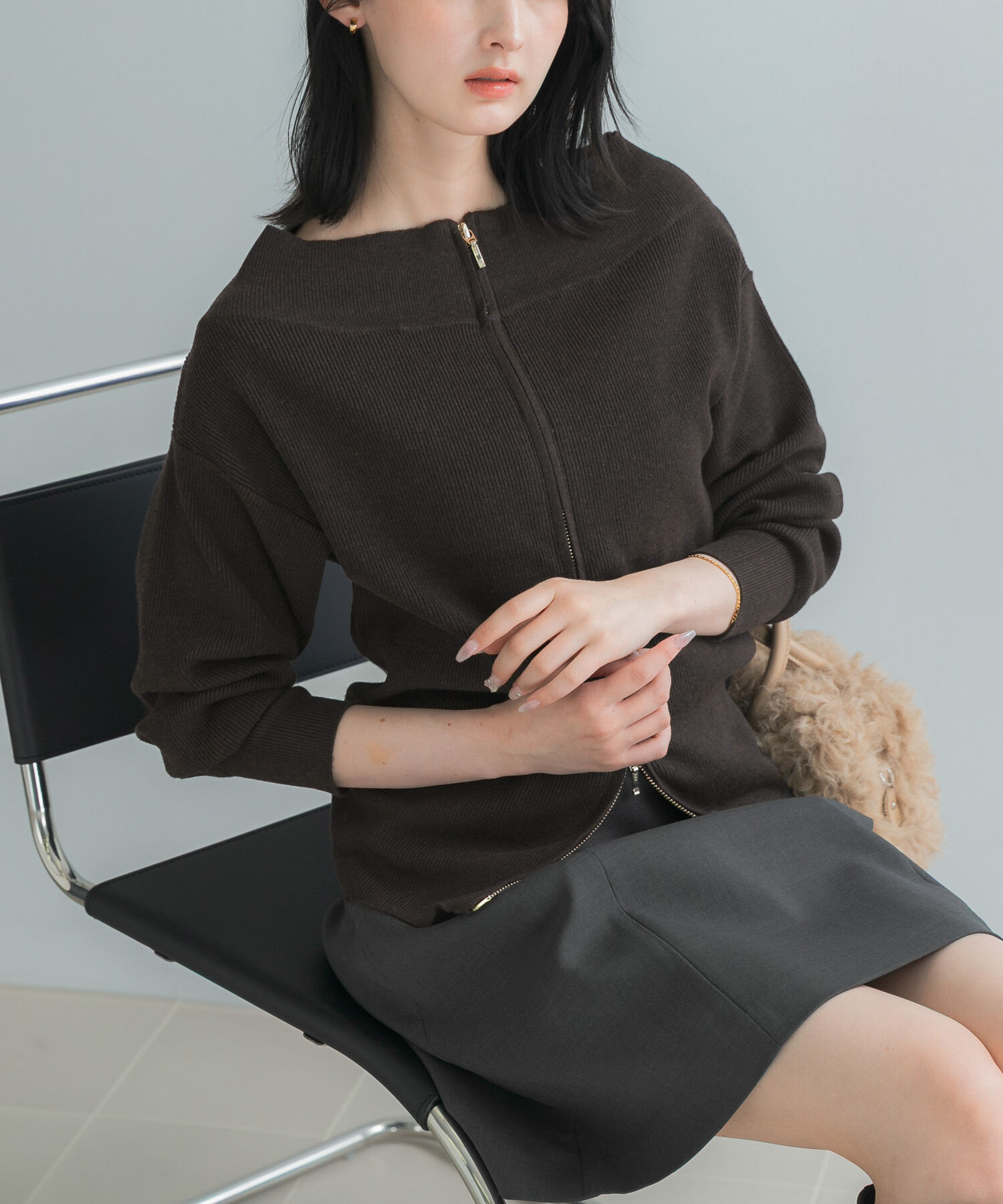 URBAN RESEARCH ROSSO「ウール混2WAYネックジップニット」|ニット・セーター|ブラウン系その他