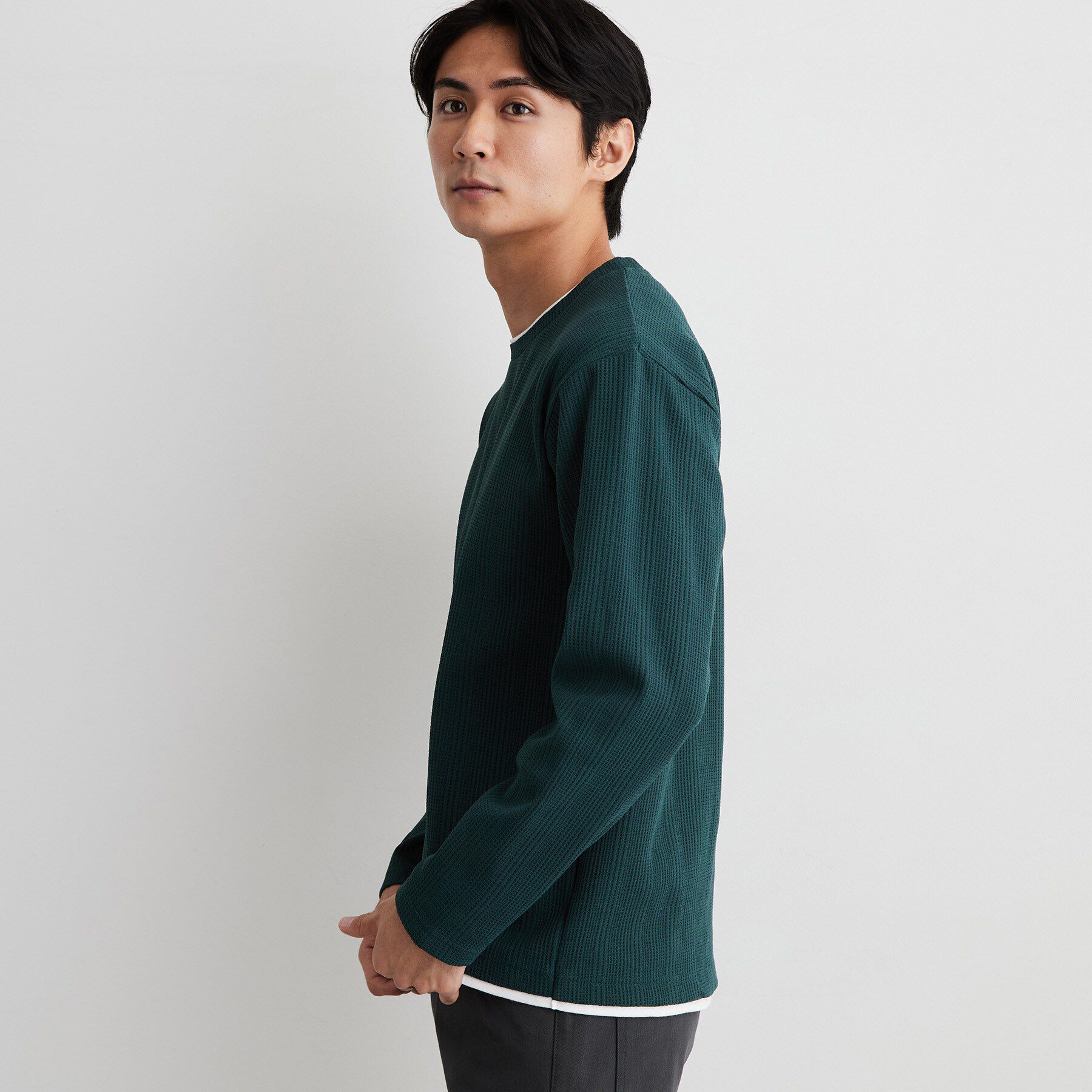 THE SHOP TK「【洗濯機OK】ワッフル レイヤード 長袖Tシャツ」|Tシャツ・カットソー|