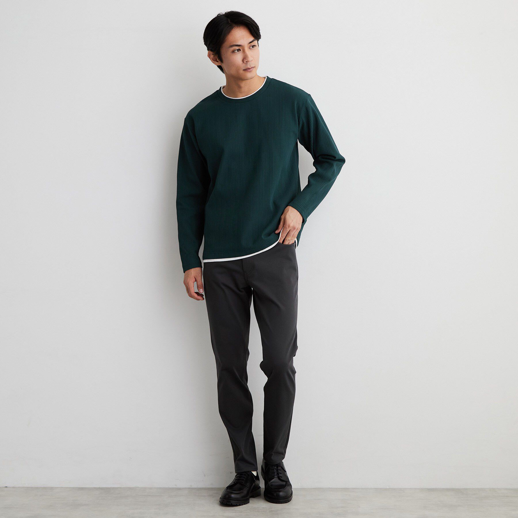 THE SHOP TK「【洗濯機OK】ワッフル レイヤード 長袖Tシャツ」|Tシャツ・カットソー|