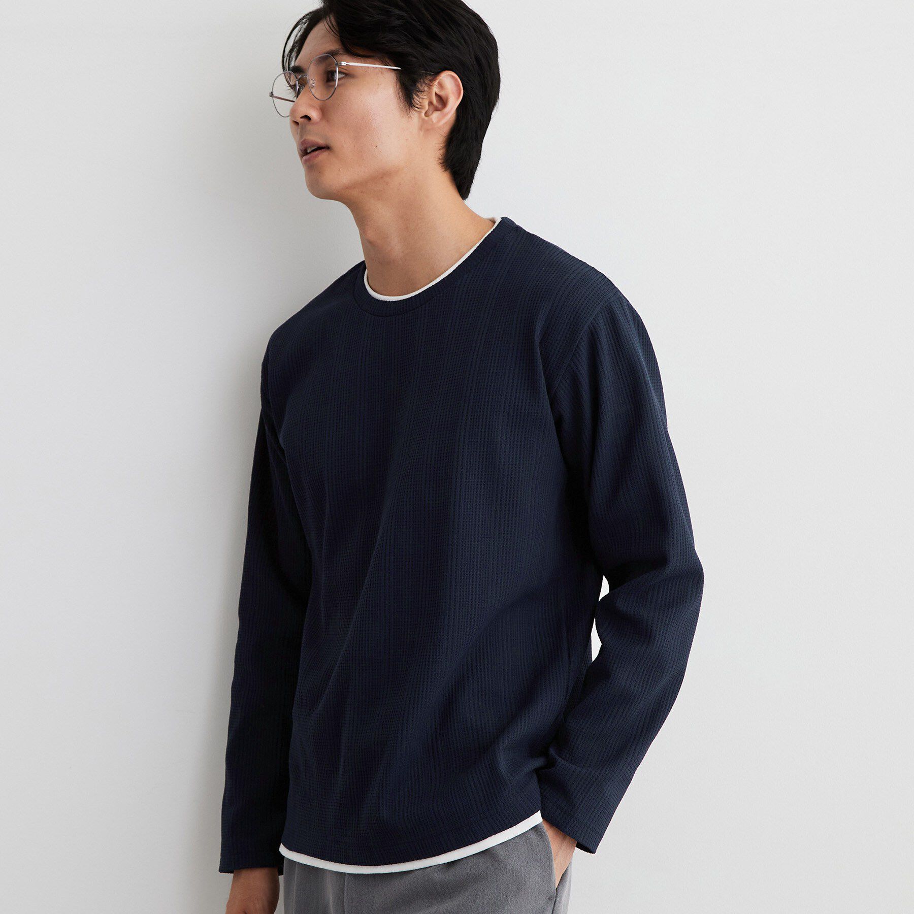 THE SHOP TK「【洗濯機OK】ワッフル レイヤード 長袖Tシャツ」|Tシャツ・カットソー|