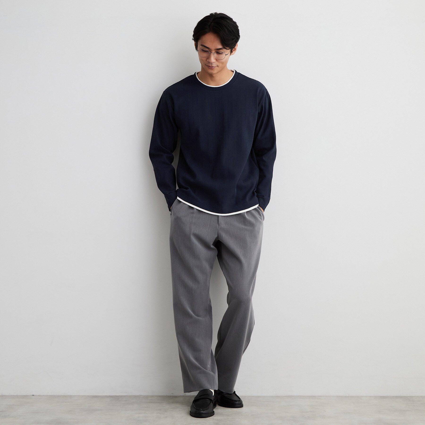 THE SHOP TK「【洗濯機OK】ワッフル レイヤード 長袖Tシャツ」|Tシャツ・カットソー|