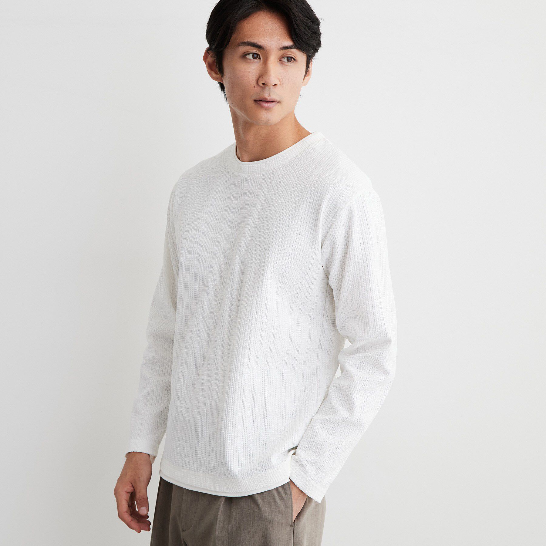 THE SHOP TK「【洗濯機OK】ワッフル レイヤード 長袖Tシャツ」|Tシャツ・カットソー|