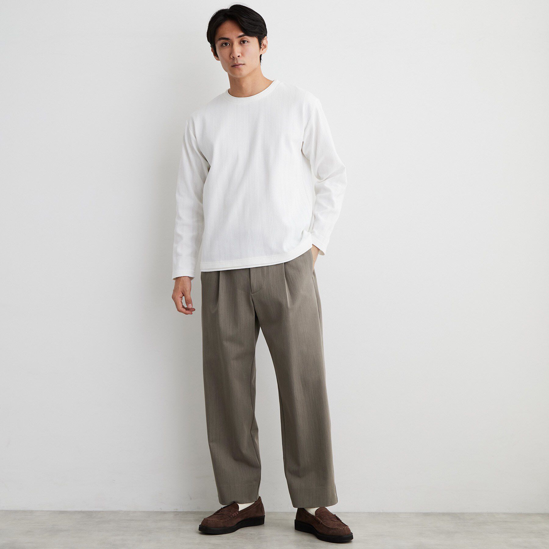 THE SHOP TK「【洗濯機OK】ワッフル レイヤード 長袖Tシャツ」|Tシャツ・カットソー|
