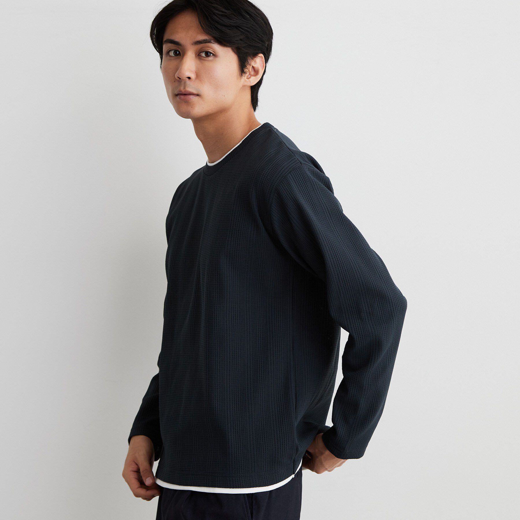 THE SHOP TK「【洗濯機OK】ワッフル レイヤード 長袖Tシャツ」|Tシャツ・カットソー|