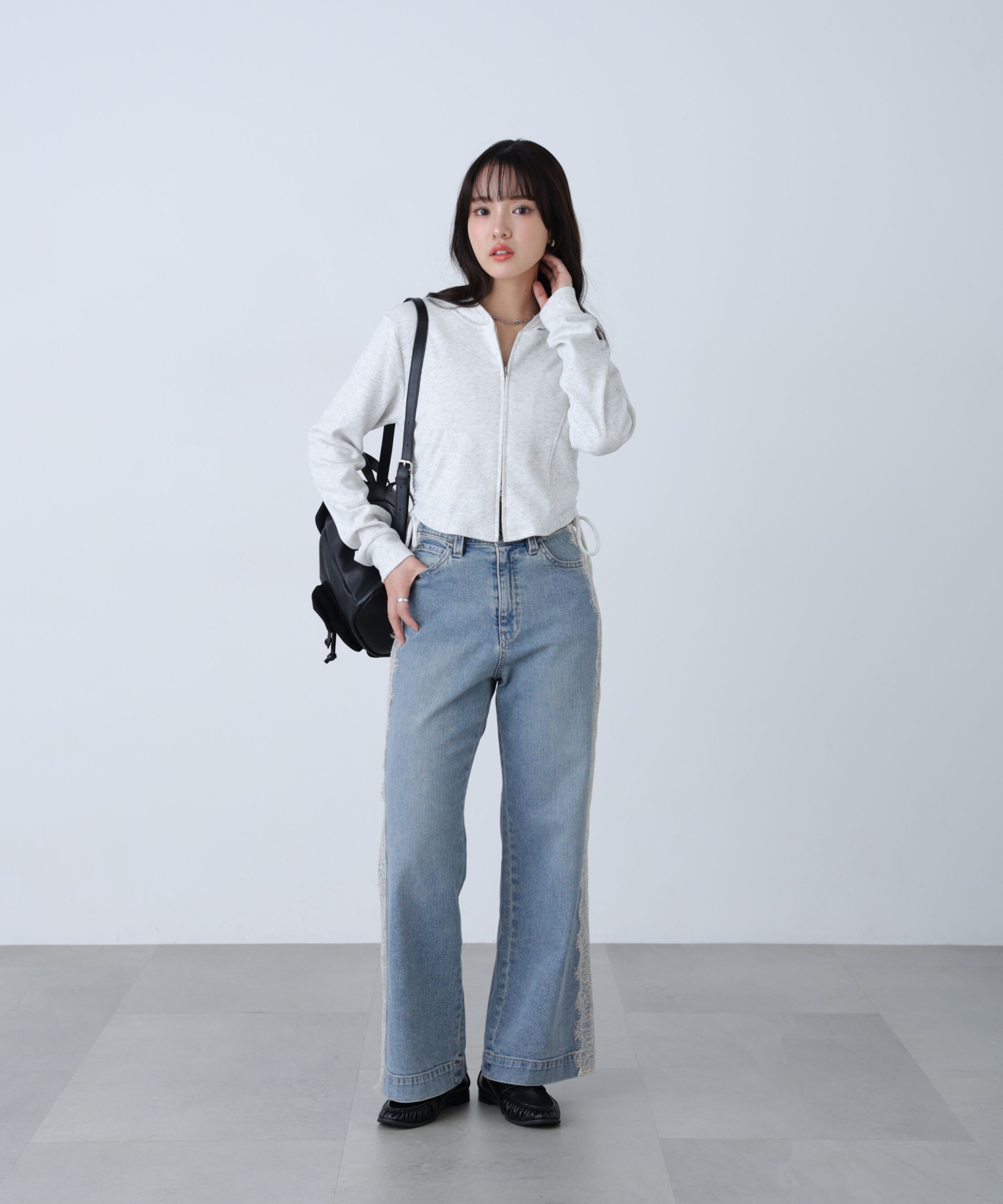  「[低身長サイズ/Sシリーズ]ベーシックワイドサイドレースデニムパンツ」|その他|