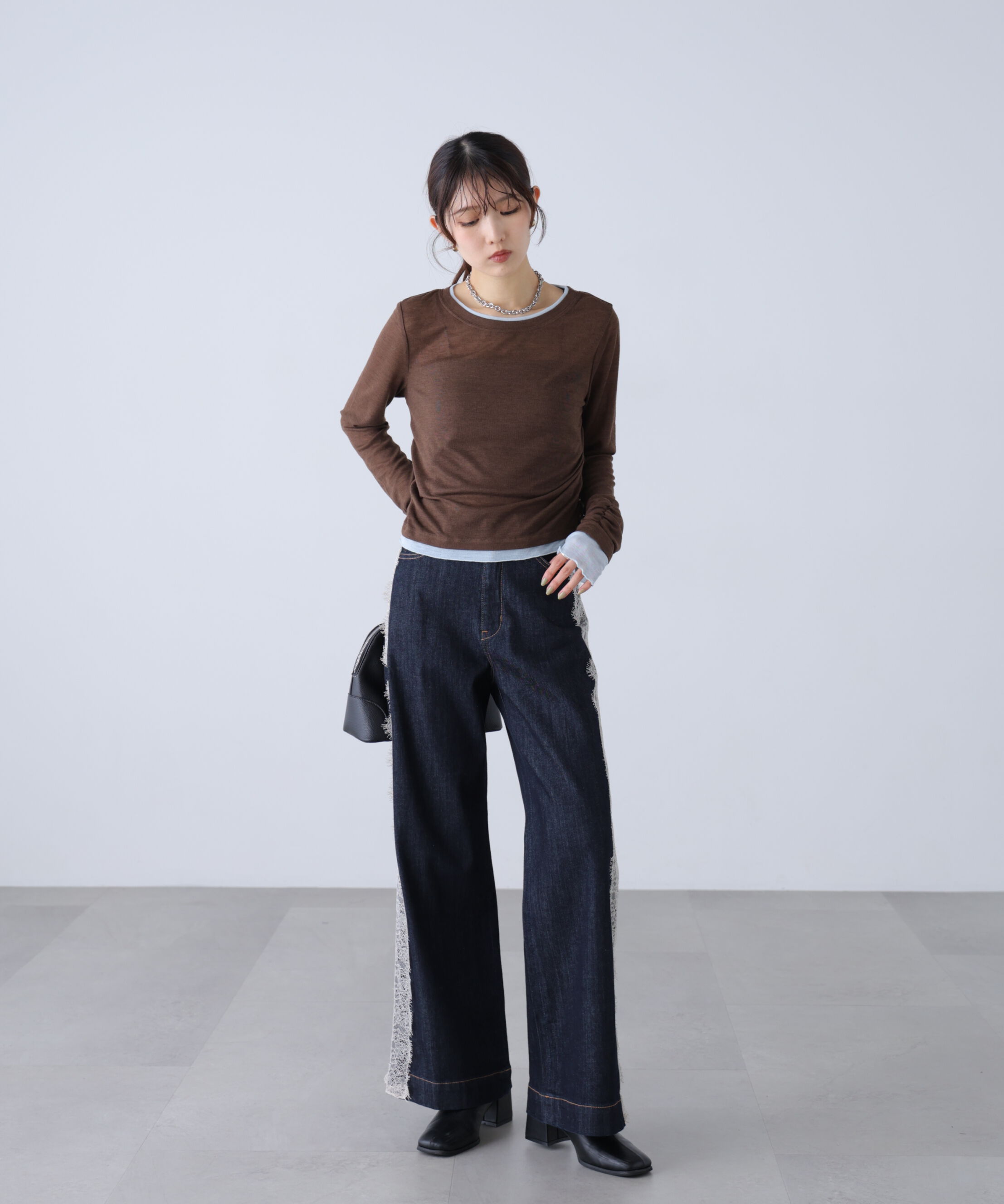  「[低身長サイズ/Sシリーズ]ベーシックワイドサイドレースデニムパンツ」|その他|