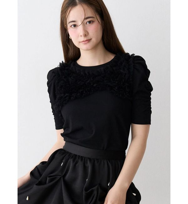 CALNAMUR「チュールフリルトップス」|Tシャツ・カットソー|ブラック
