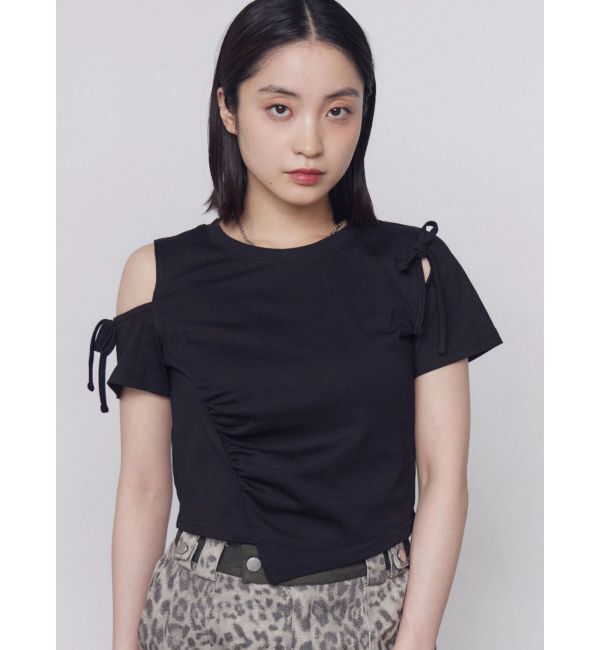 EMODA「アシンメトリーカットアウトTシャツ」|Tシャツ・カットソー|ブラック