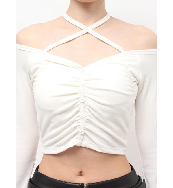 GYDA「フロントギャザーホルターオフショルトップス」|Tシャツ・カットソー|