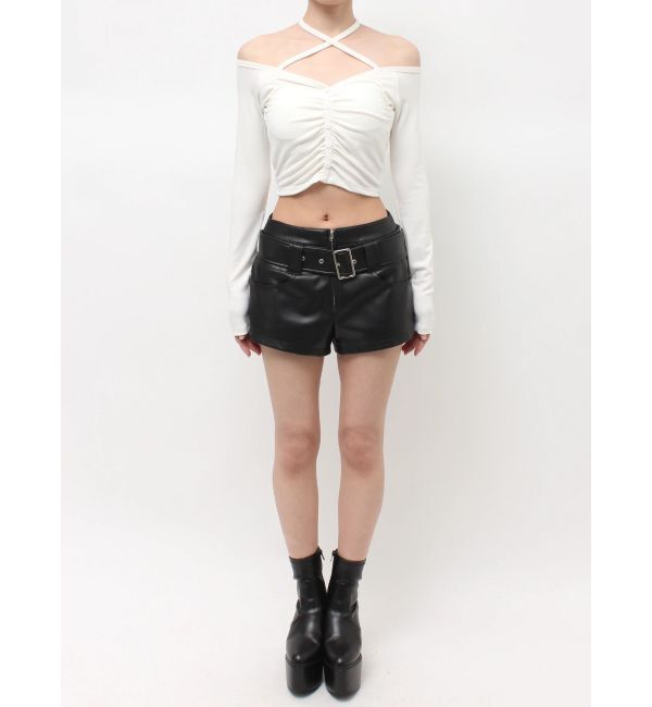 GYDA「フロントギャザーホルターオフショルトップス」|Tシャツ・カットソー|