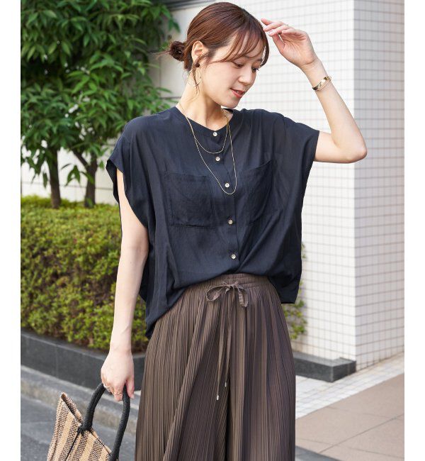 ikka「【セットアップ対応】冷感ボイルタックドルマンブラウス」|シャツ・ブラウス|ネイビーブルー