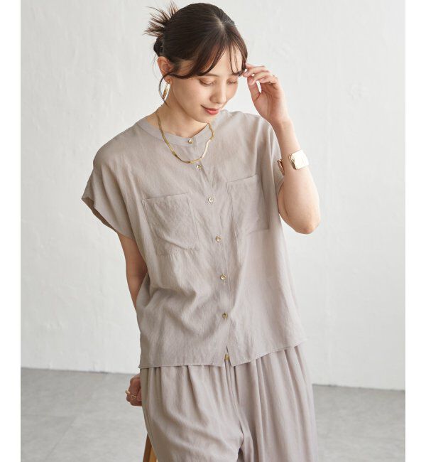 ikka「【セットアップ対応】冷感ボイルタックドルマンブラウス」|シャツ・ブラウス|グレージュ