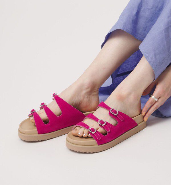 UNITED ARROWS「ビジュー 3ライン ミュール」|サンダル|PINK