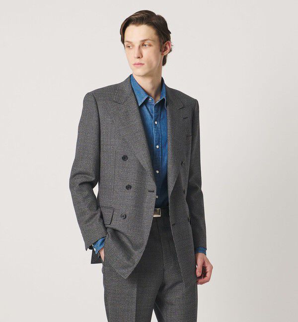 UNITED ARROWS「ハウンドトゥース ダブル 6ボタン テーラードジャケット ヨコストレッチ」|スーツ|DK.GRAY