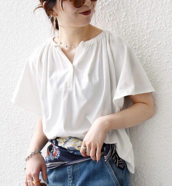 SHIPS any「SHIPS any:〈UVカット/接触冷感/吸水速乾/洗濯機可能〉USAコットン フレア TEE」|Tシャツ・カットソー|