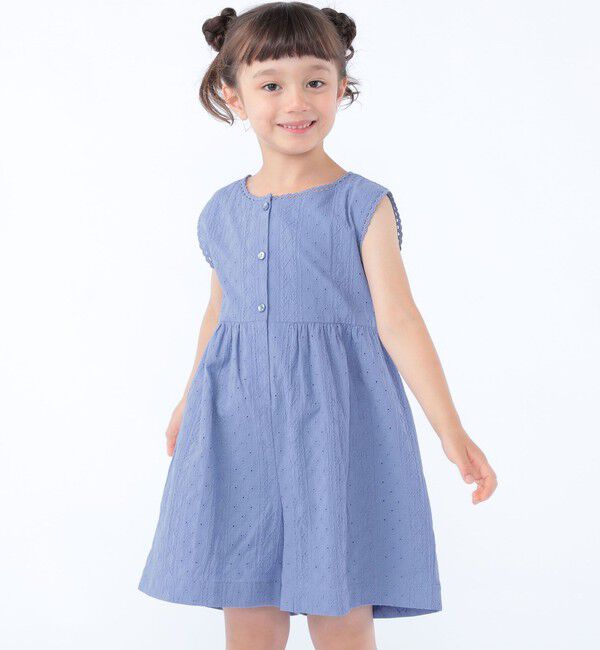 SHIPS KIDS「SHIPS KIDS:100～130cm / エンブロイダリー サロペット」|オールインワン|ライトブルー