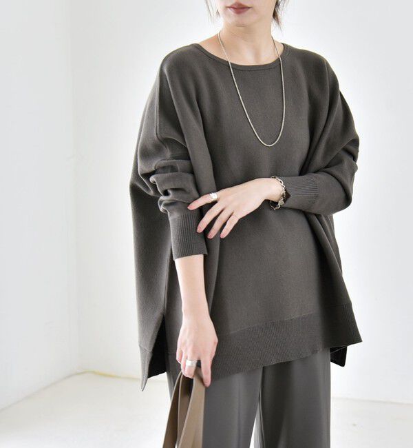 quaranciel「《予約》〈洗濯機可能〉ボートネック ワイド ニット プルオーバー 26AW」|ニット・セーター|グレー