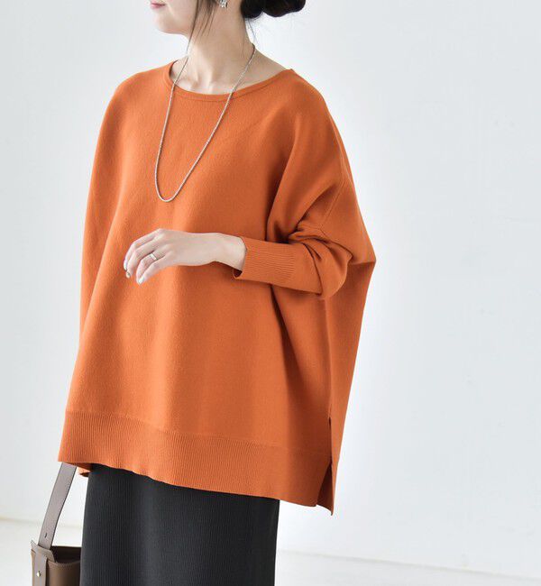 quaranciel「《予約》〈洗濯機可能〉ボートネック ワイド ニット プルオーバー 26AW」|ニット・セーター|オレンジ