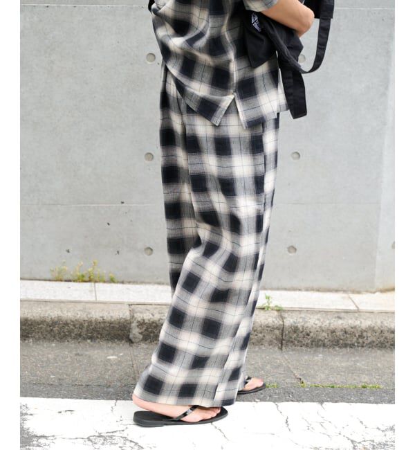 OUTDOOR PRODUCTS Usual Things「PLAIDパターンイージーワイドパンツ セットアップ対応」|スラックス|
