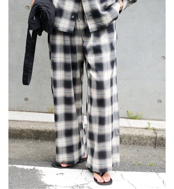 OUTDOOR PRODUCTS Usual Things「PLAIDパターンイージーワイドパンツ セットアップ対応」|スラックス|