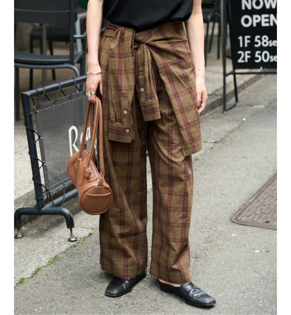 OUTDOOR PRODUCTS Usual Things「PLAIDパターンイージーワイドパンツ セットアップ対応」|スラックス|カーキ